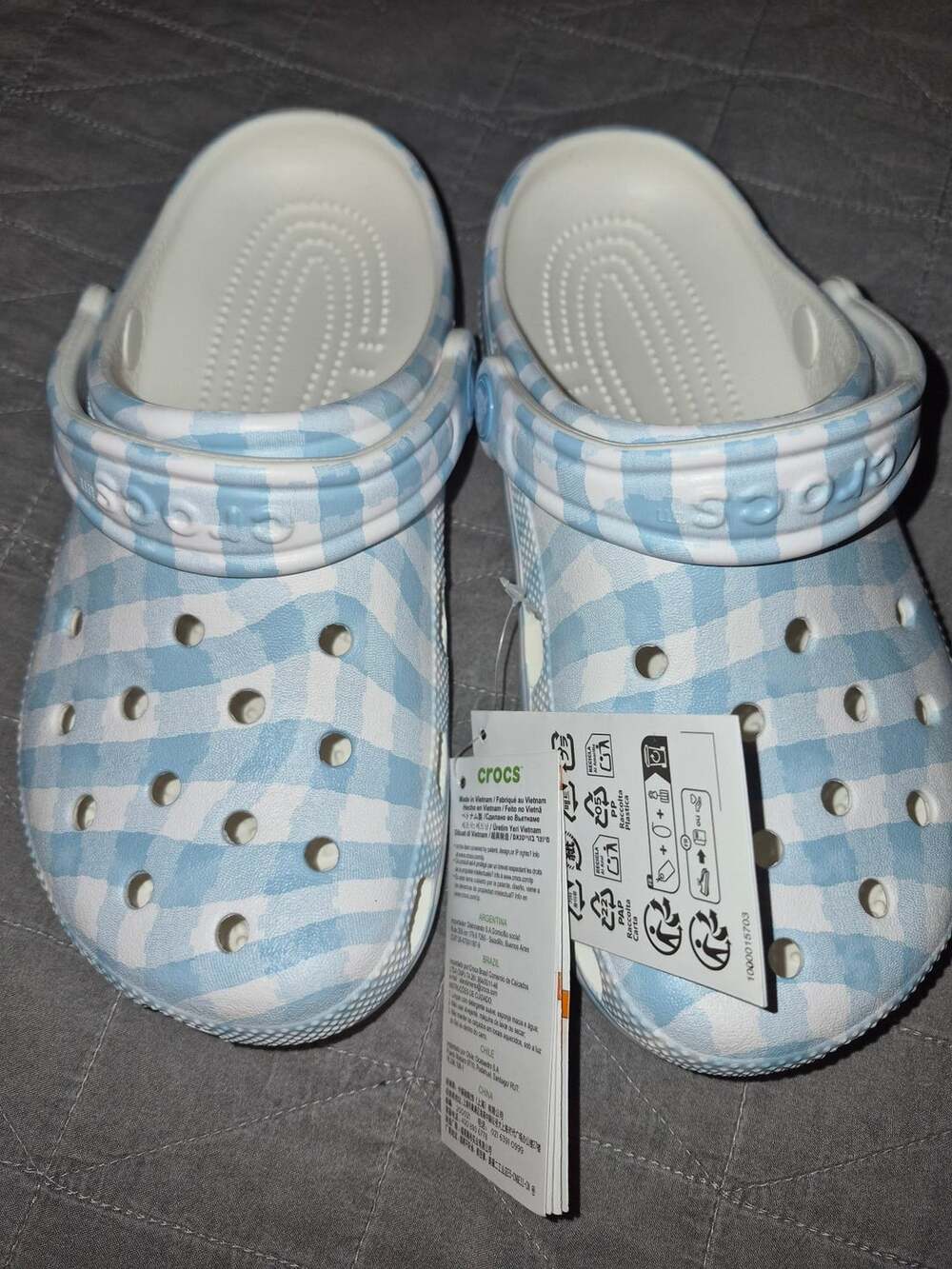 Crocs Classic Gingham Clog White Blue size men 4 and women 6